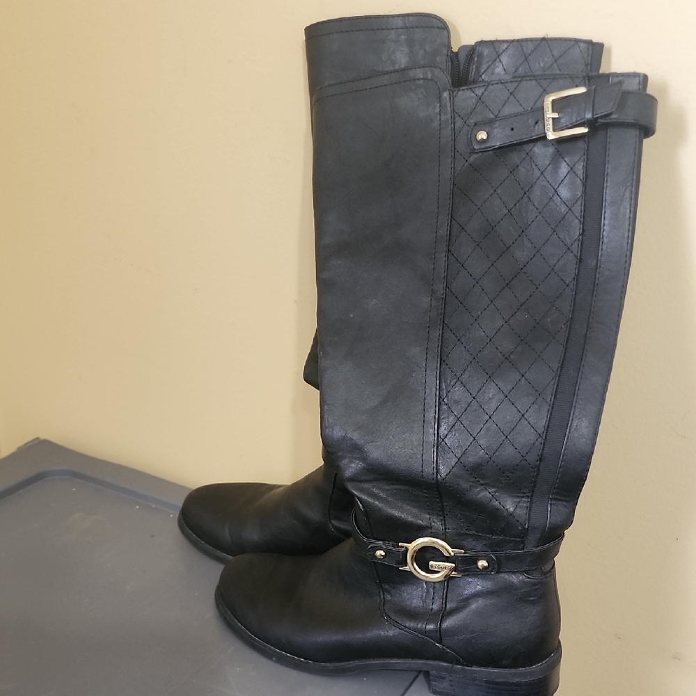 Guess Black Quilted Heeled Boots with Buckle